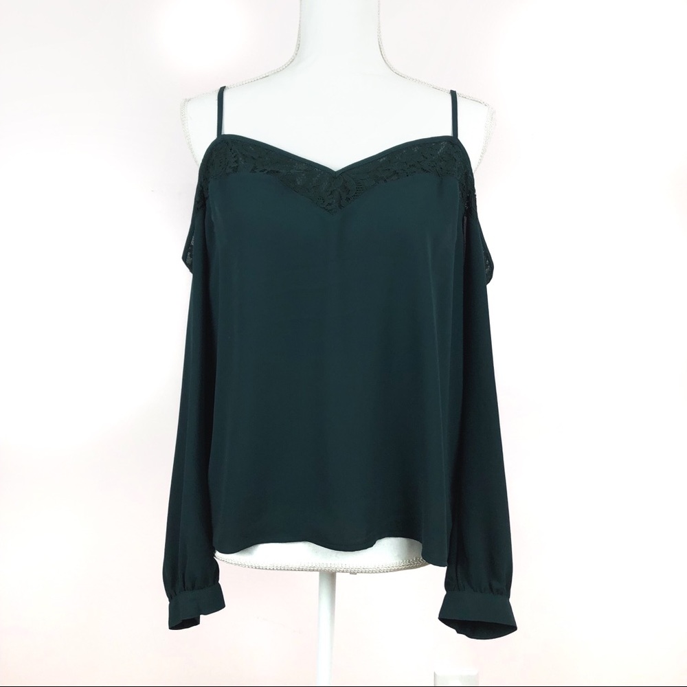 Express Forest Green Lace Cold Shoulder Blouse M